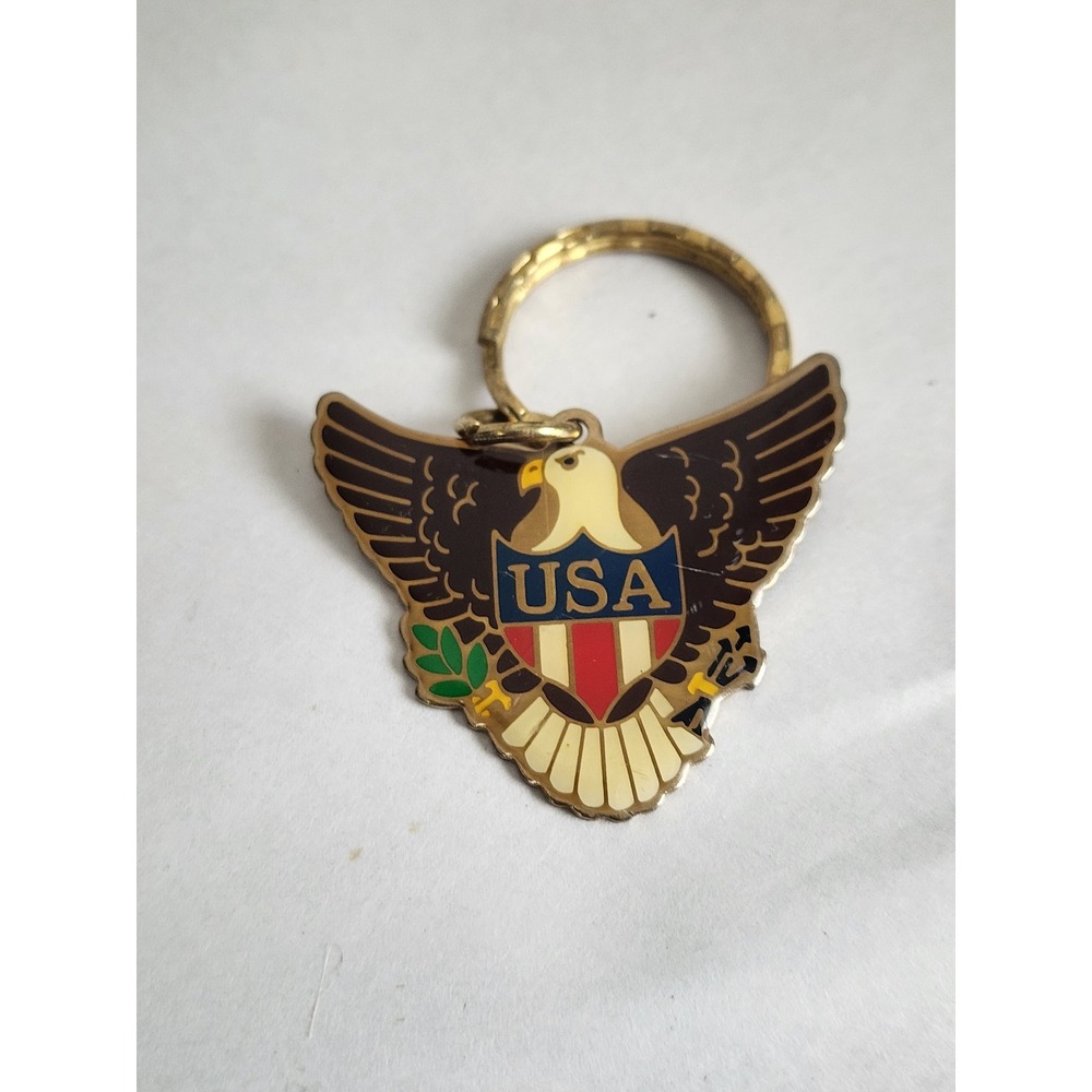 Vintage Gift Creations USA Eagle Keychain Gold Tone Enamel Patriotic Americana
